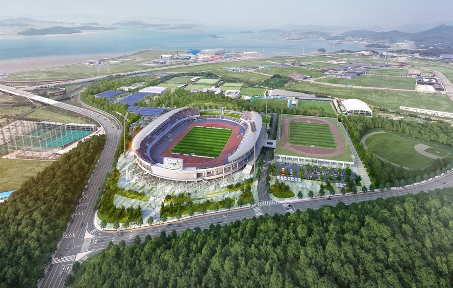 목포시, 2023 전국체전 메인스타디움 공사현장 하늘에서 찍은 사진